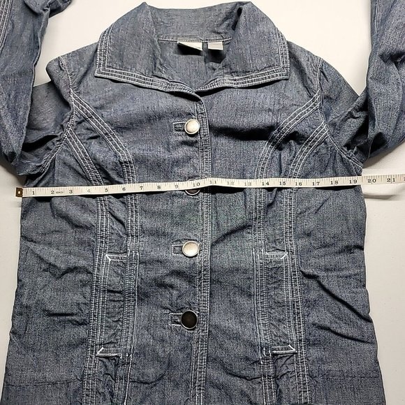 Woman's Chicos Denim Button Front Chambray Jacket W Belt Size 0 - Picture 12 of 16